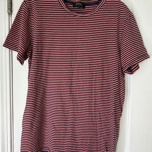 A.P.C. Men's Short Sleeve Black and Red Striped Tee